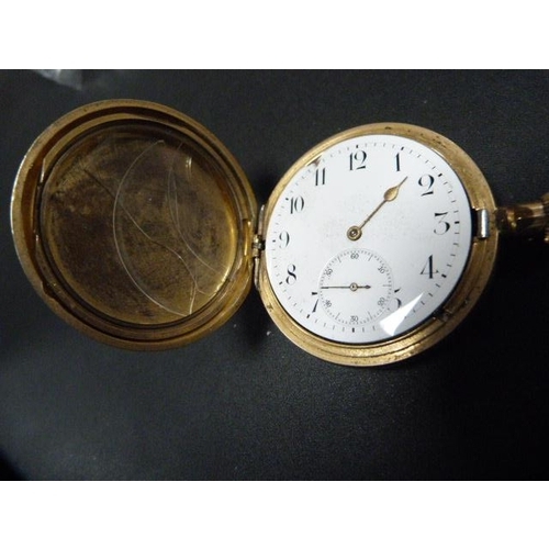 207 - Victorian rolled gold hunter pocket watch (a/f), and a Waltham rolled gold pocket watch (lacking sub... 