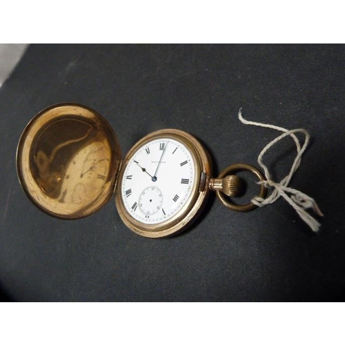 207 - Victorian rolled gold hunter pocket watch (a/f), and a Waltham rolled gold pocket watch (lacking sub... 