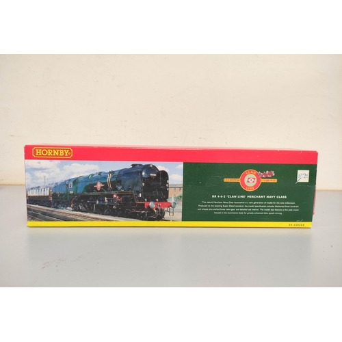 157 - Hornby Railways. BR Merchant Navy Class 4-6-2 locomotive and tender no 35028 'Clan Line' in green li... 