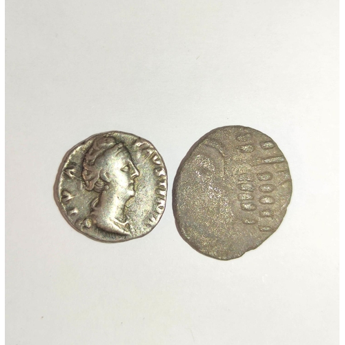 313 - Roman coinage. Silver denarius of Faustina the Elder and another ancient silver coin. (2)