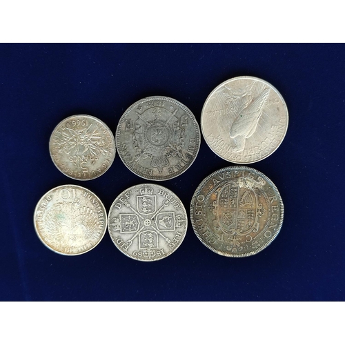 322 - Collection of British and World silver coins to include a 1922 USA dollar, an 1868 French 5F, 1889 d... 