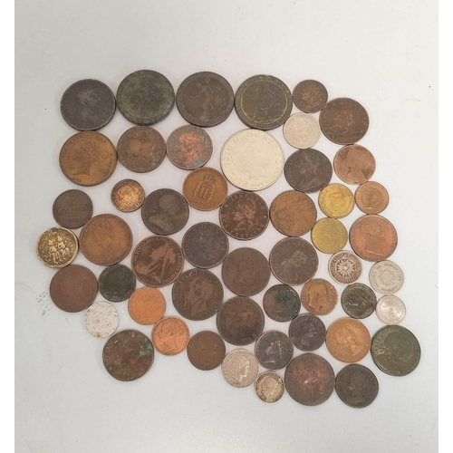 328 - Collection of British and World coins to include a 1680s William & Mary halfpenny, a 1793 Middlesex ... 