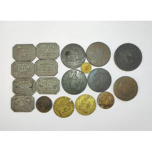 331 - Tokens. Lot to include seven communion tokens dated 1843 issued by Lockerbie Free Church, a 1791 Liv... 