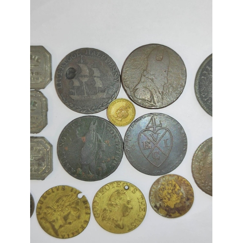 331 - Tokens. Lot to include seven communion tokens dated 1843 issued by Lockerbie Free Church, a 1791 Liv... 