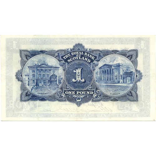 341 - The Royal Bank of Scotland. One pound £1 banknote 15th October 1928, D Speed, hand signed by the acc... 