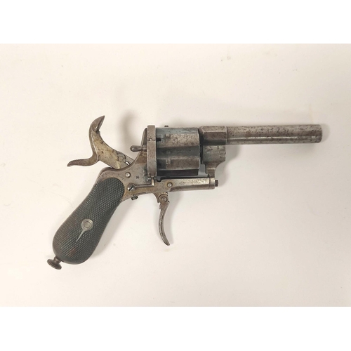 350 - Antique 1860s six shot double-action revolver chambered in 9mm pinfire with flip out trigger and scr... 