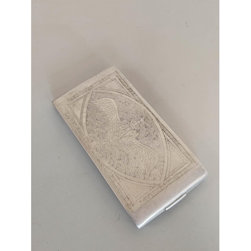 352 - WW2 trench art aluminium cigarette case, the front bearing an incised RAF insignia, with the reverse... 