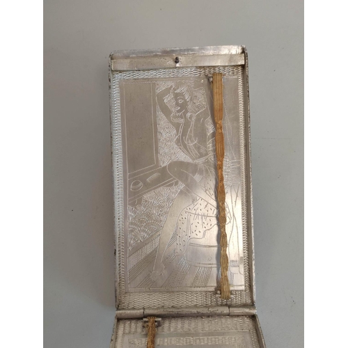 352 - WW2 trench art aluminium cigarette case, the front bearing an incised RAF insignia, with the reverse... 