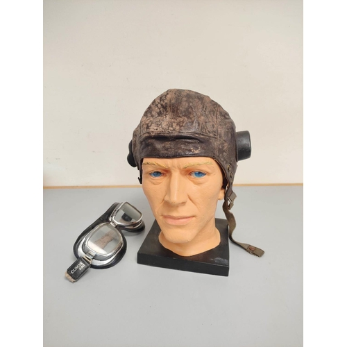 370 - WW2 RAF type C leather flight helmet with rubber ear cups, also a vintage pair of Climax 510 motorcy... 