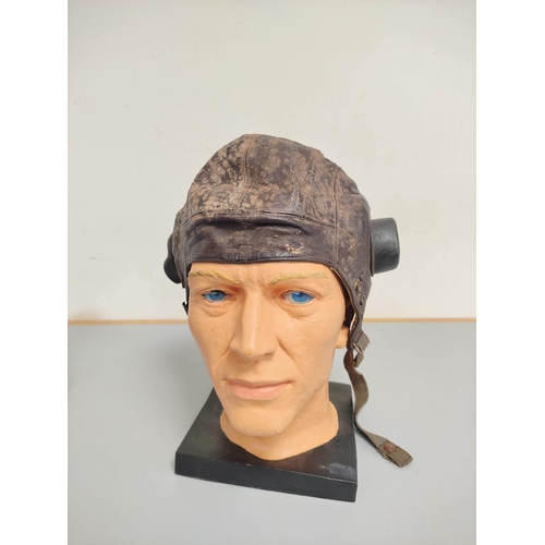 370 - WW2 RAF type C leather flight helmet with rubber ear cups, also a vintage pair of Climax 510 motorcy... 