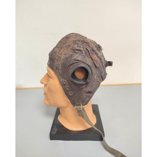 370 - WW2 RAF type C leather flight helmet with rubber ear cups, also a vintage pair of Climax 510 motorcy... 