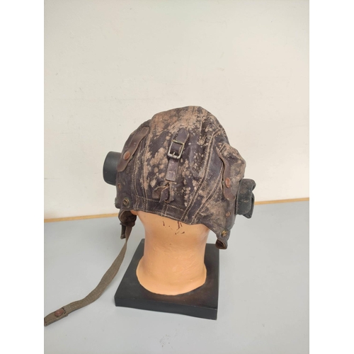 370 - WW2 RAF type C leather flight helmet with rubber ear cups, also a vintage pair of Climax 510 motorcy... 