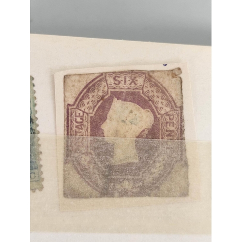 391 - Album of British and World stamps to include a GB 1854 embossed six pence stamp.