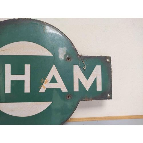 427 - South Western Railway green and white enamel station sign 'Egham' 33cm x 66cm.