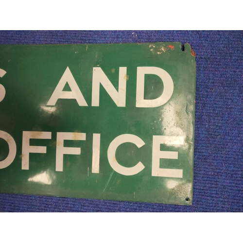 428 - Parcels & Goods Office green and white enamel station sign 30cm x 92cm.