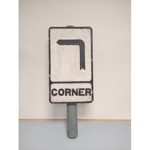 430 - Rectangular cast iron ''Corner'' road sign. Original condition mounted to post. 52cm x 30.5cm