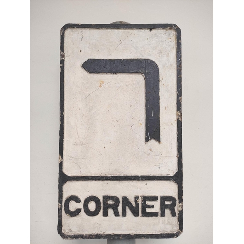 430 - Rectangular cast iron ''Corner'' road sign. Original condition mounted to post. 52cm x 30.5cm