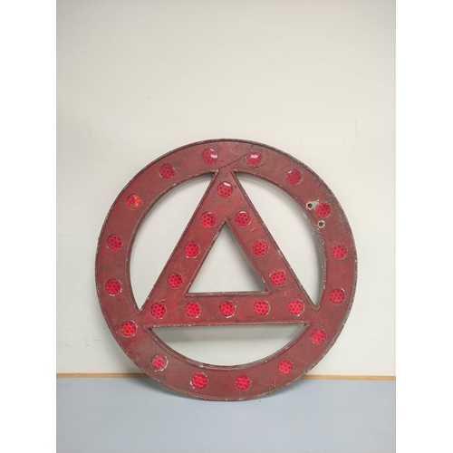 435 - Large 1930s road warning triangle sign of cast aluminium construction by Gowshall Ltd London. Diamet... 