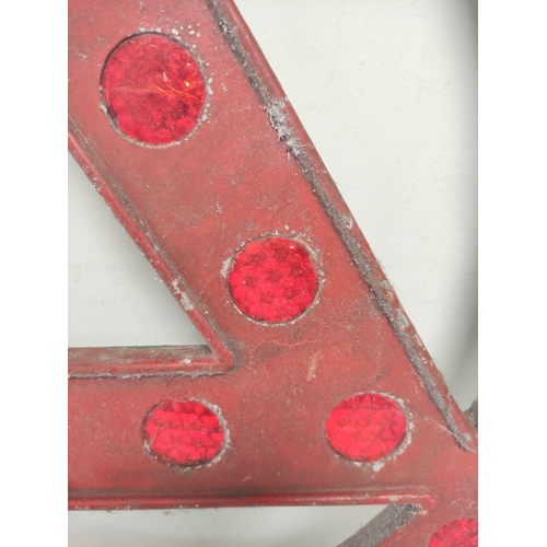 435 - Large 1930s road warning triangle sign of cast aluminium construction by Gowshall Ltd London. Diamet... 