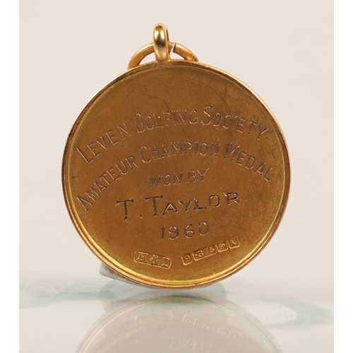 110 - 9 ct gold Leven Golfing society champion medal, 1960, 6 grams