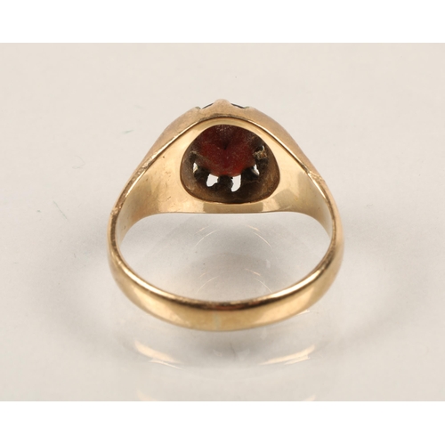 113 - 9 ct signet ring with red stone, ring size S