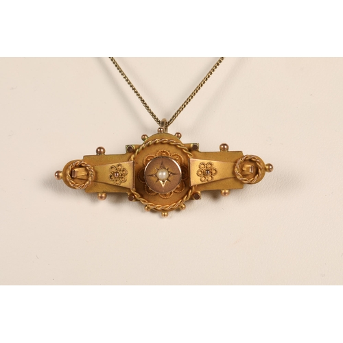 116 - Victorian 9 ct gold mourning brooch with 9 ct chain, 5g