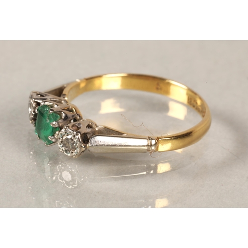 63 - 18 ct gold and platinum diamond and emerald ring.ring size J