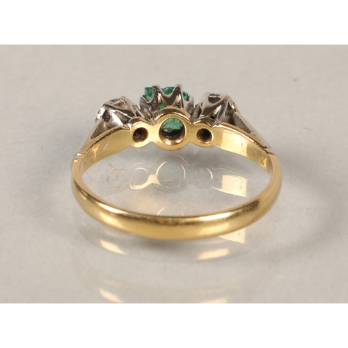 63 - 18 ct gold and platinum diamond and emerald ring.ring size J