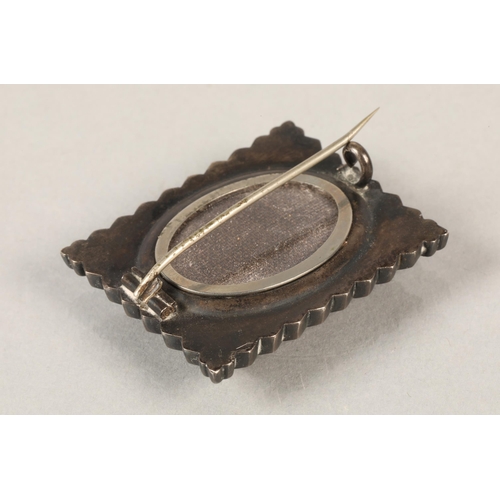 66 - White metal mourning brooch,  4 x 3 cm