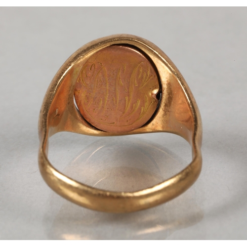 72 - 9 ct gold enamel Masonic signet ring, 6g