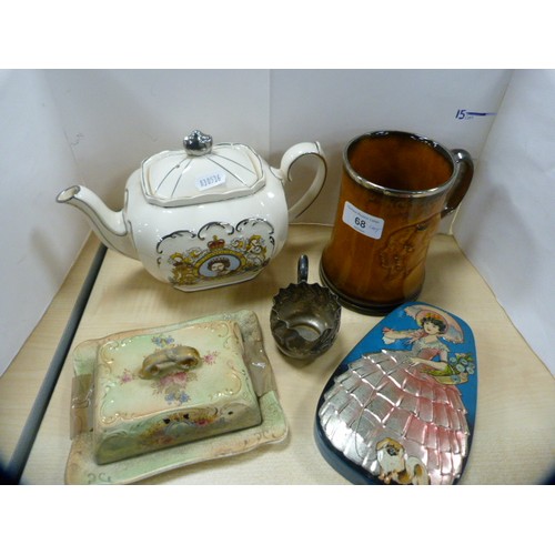 68 - Ridgway tankard decorated with portraits of King George VI and Queen Elizabeth, Sadler commemorative... 