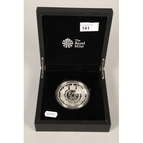 141 - The Royal Mint Queen Elizabeth 90 th Birthday commemorative coin in presentation case.156 grams... 