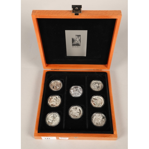 147 - Eight silver EMC 'Mythological Couples' coins in box