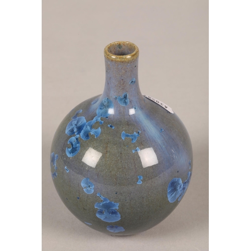 157 - Crystalised glazed studio pottery vase, stamo to base 13 cm high