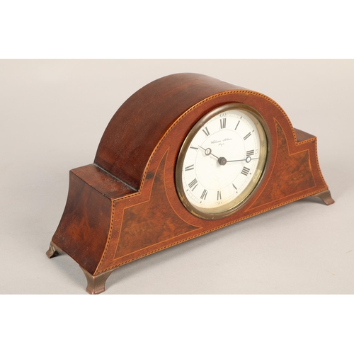 170 - Inlaid mahogany mantel clock , Retailed by  Wallace Allen of Ayr.