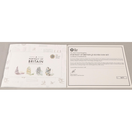 178 - The Royal Mint , The 2014 United Kingdom Portrait of Britain£5 Silver Coin Set.