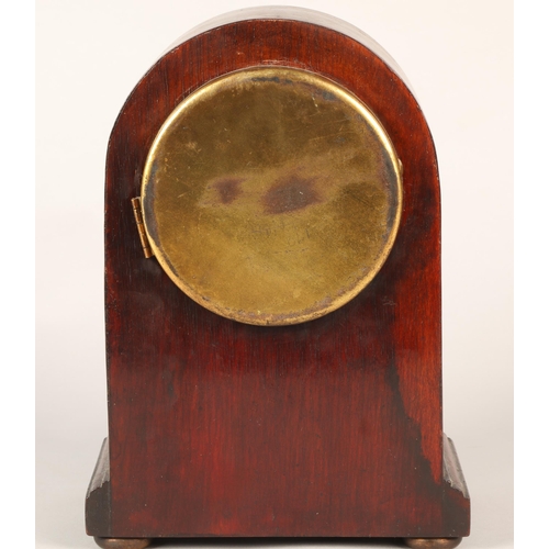 186 - Inlaid mahogany mantel clock, 26cm height