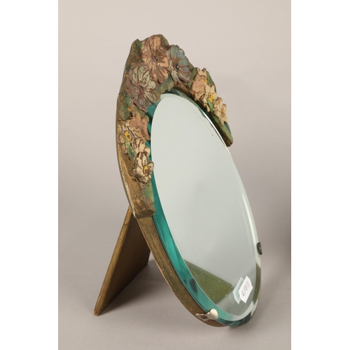 220 - Barbola style rectangular easel mirror and another oval (2)