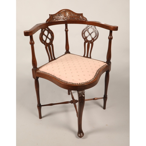 613 - Edwardian mahogany corner chair.