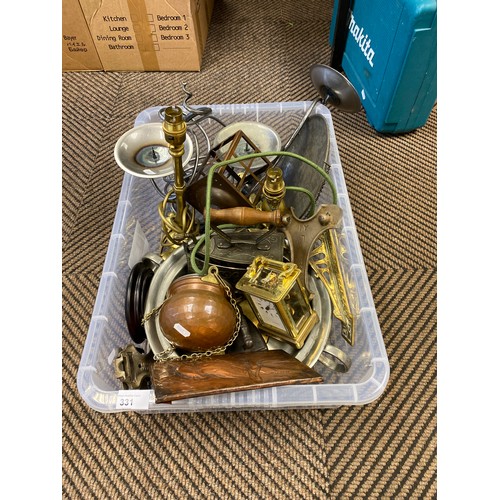 331 - Box containing assorted brassware and silver plated items, etc