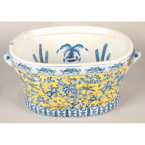 289 - Large modern Oriental jardiniere with floral and aquatic designs, approx. 40cm diameter