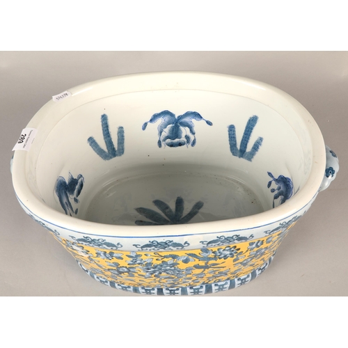 289 - Large modern Oriental jardiniere with floral and aquatic designs, approx. 40cm diameter