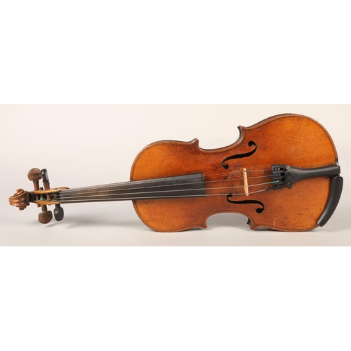 361 - German violin, length of back: 31cm, with bow in case