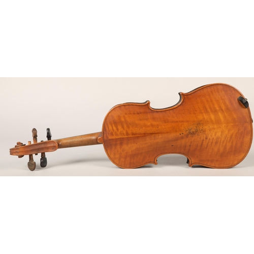 361 - German violin, length of back: 31cm, with bow in case