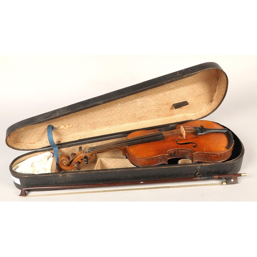 361 - German violin, length of back: 31cm, with bow in case