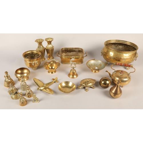 380 - Assorted brass items and wooden figures of animals, etc