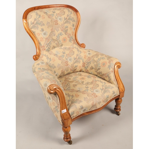 611 - Victorian Nursing chair, turned legs on castors