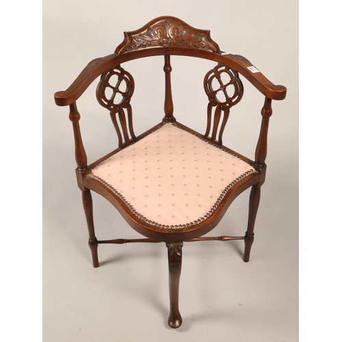 613 - Edwardian mahogany corner chair.