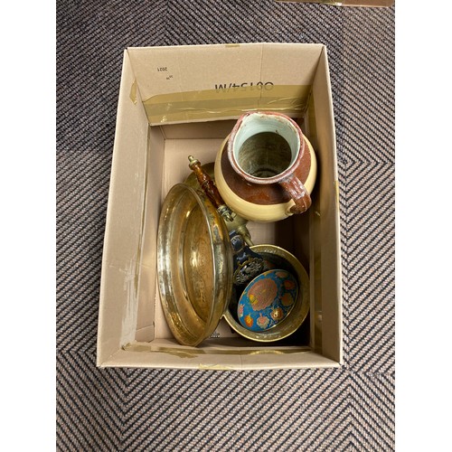 368 - Brass kettle, brass tray, jug, etc