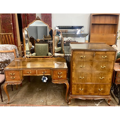 614 - Ornate Rocco style dressing table and mirror with matching tall boy